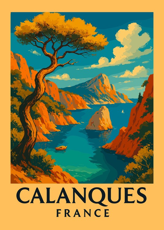 Poster Vintage Travel Calanques France Landscape