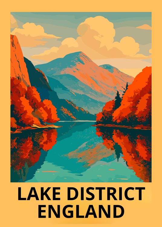 Poster Vintage Travel Lake District England Landscape