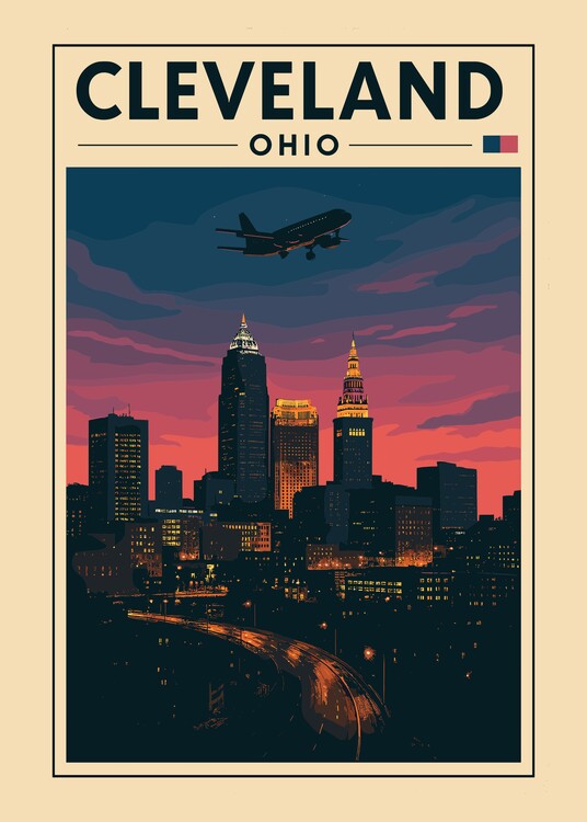 Poster Vintage Travel Cleveland Ohio Cityscape