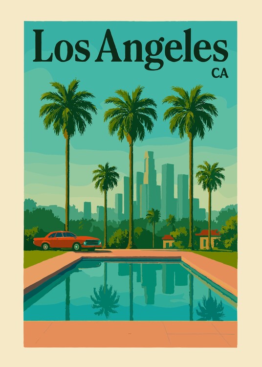 Плакат Vintage Travel Los Angles Cityscape