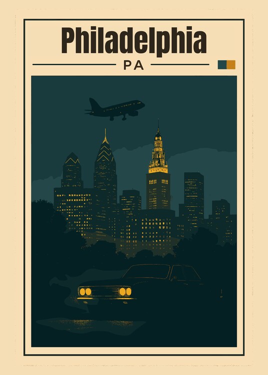 Плакат Vintage Travel Philadelphia Cityscape