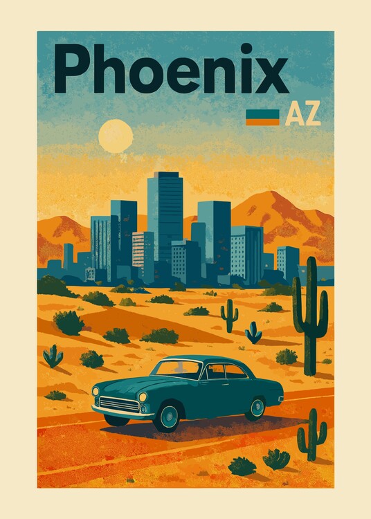 Плакат Vintage Travel Phoenix Cityscape