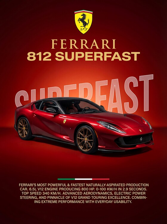 Plakát Ferrari 812 Superfast - The Ultimate V12 Grand Tourer