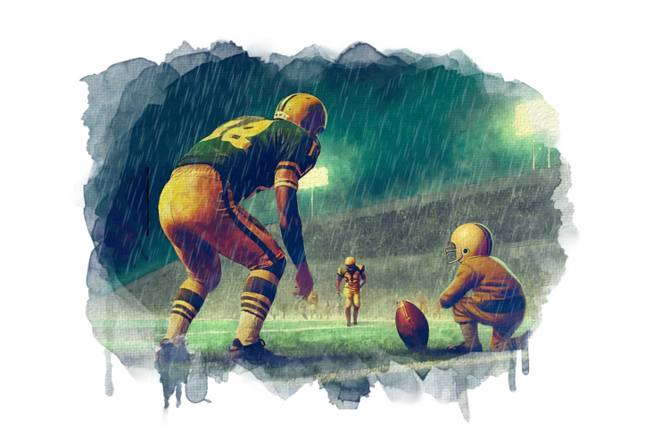 T-shirt Nostalgic Rainy game Day Scene: Football Player and Child