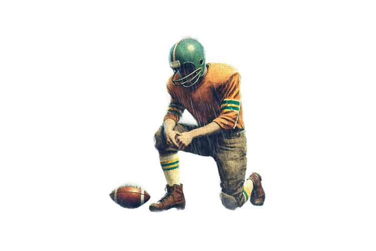 Μπλουζάκι A football player kneels on the field in the rain,