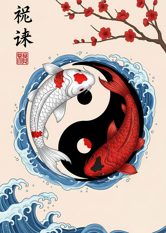 Poster Koi fish Ying yang