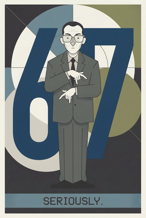 Poster 67 Minimal Meme Poster – Graphic Viral Trend Illustration