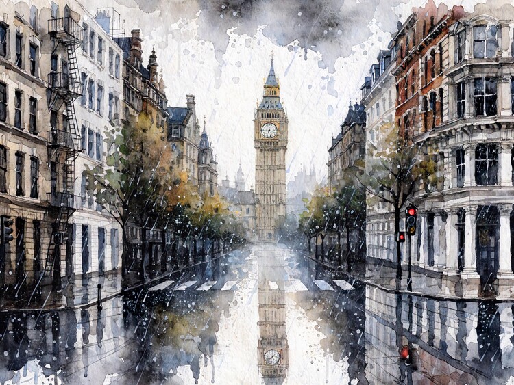 Poster Big Ben in Rainy London