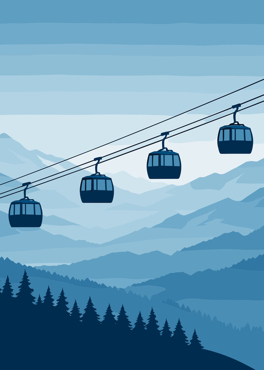 Poster Ski cable car in a mountain landscape