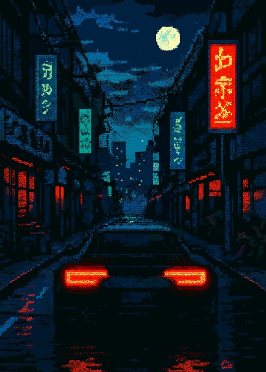 Плакат Japanese Car Cityscape