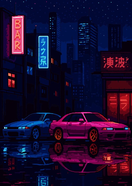 Плакат Japanese Cars Cityscape