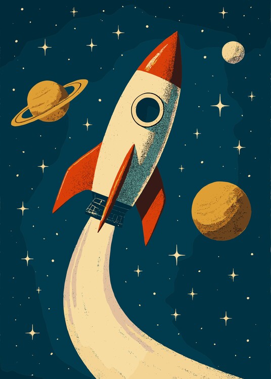 Poster Retro Rocket Space