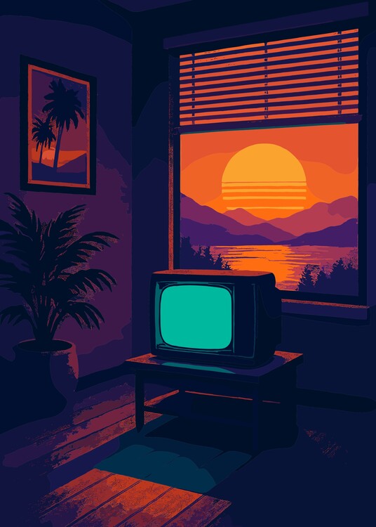 Плакат Retro Sunset 90s mount Landscape