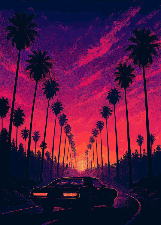 Плакат Retro Car Palm Trees