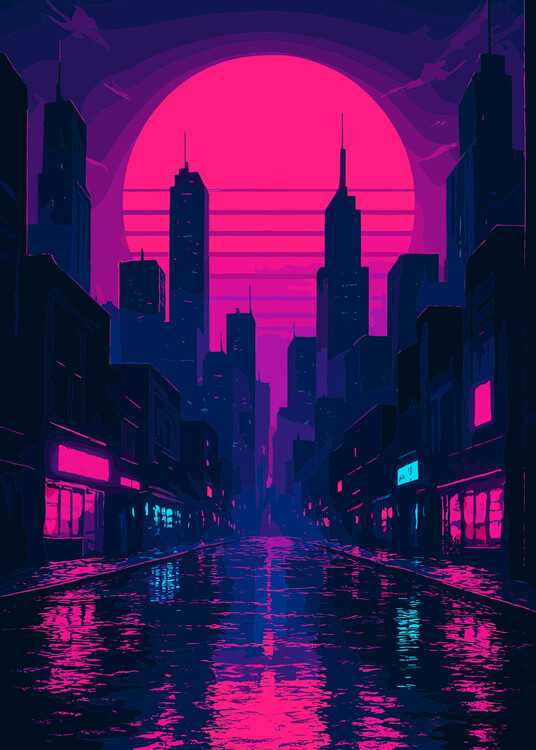 Плакат Retro Cityscape Fantasy