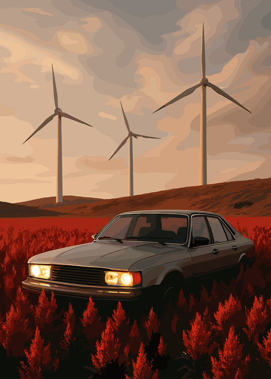 Poster Retro Classic Car Landscape