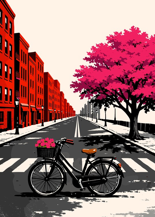 Poster Black Bike Cityscape
