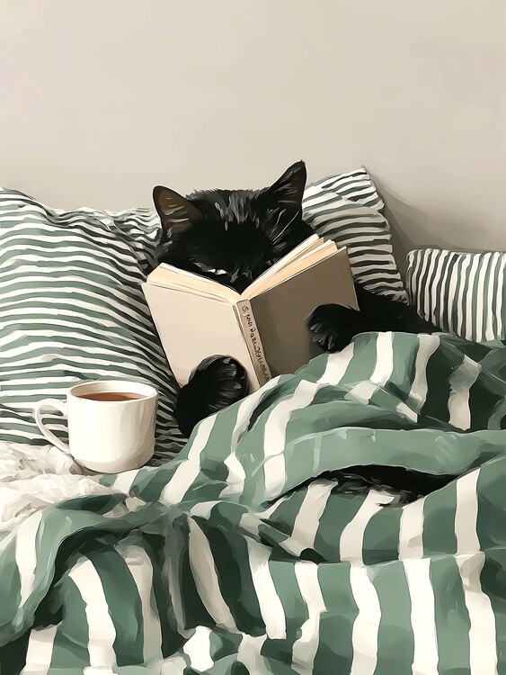 Плакат Black Cat Reading Book