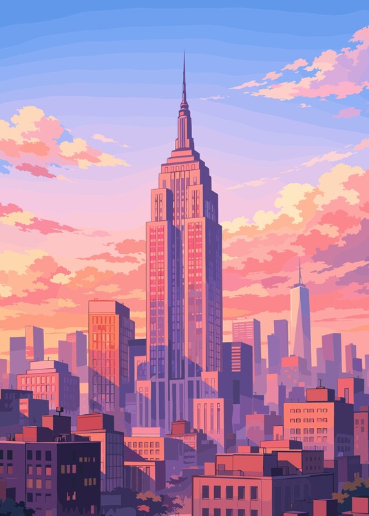 Poster Retro New York Landscape Morning