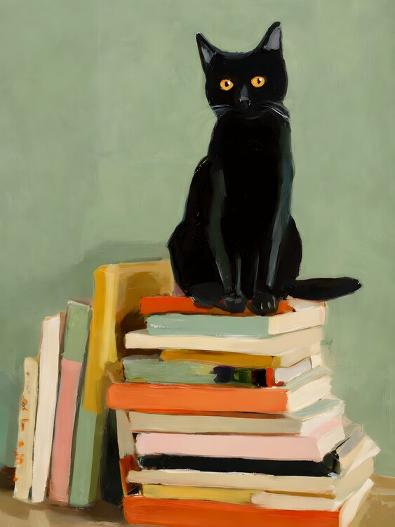 Плакат Black cat and books