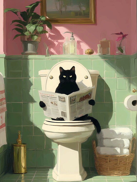 Плакат Black cat funny bathroom art
