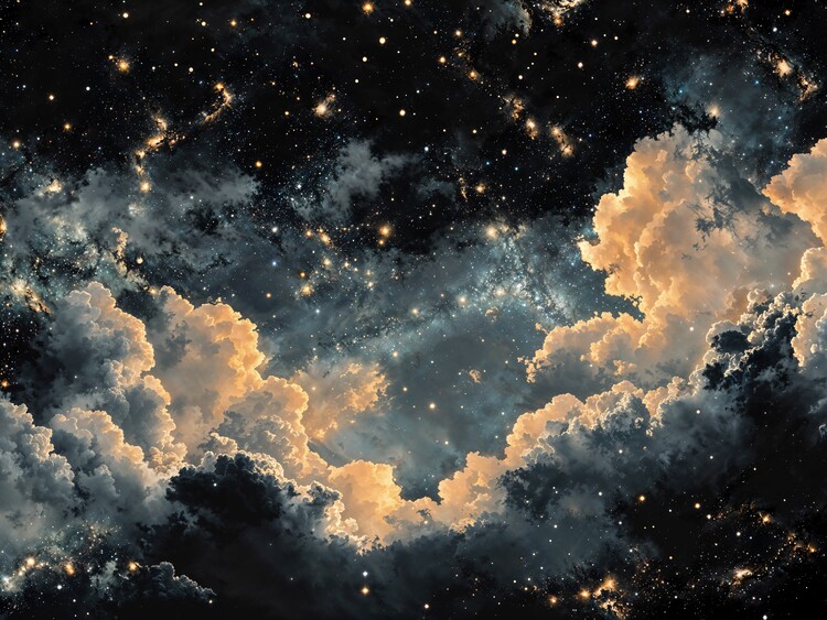 Плакат Night Sky, Clouds and Stars