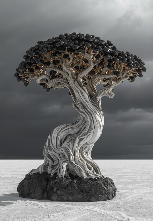 Плакат Onyx Growth: Dark Marble Sculptural Tree