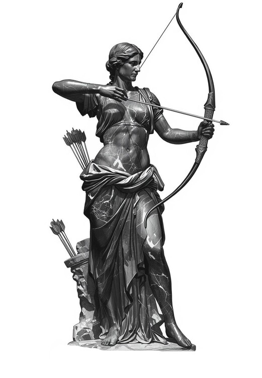 Poster Artemis the Archer: Dark Marble Mythological Art