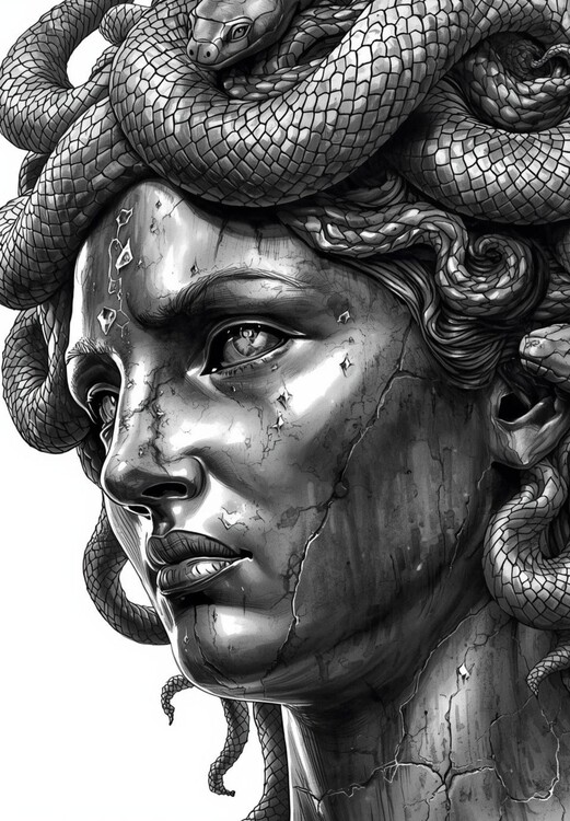Poster Medusa’s Reflection: Marble Gorgon Graphic Art