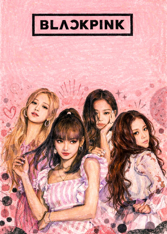 Poster Korean Group Music Crayon Pastel Style Art