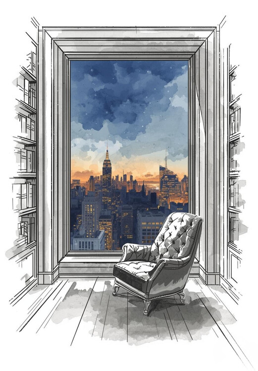Плакат Library View: Metropolitan Sunset Sketch