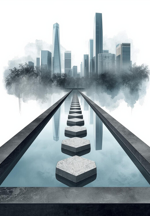 Плакат Modern City Oasis: Minimalist Reflection Sketch