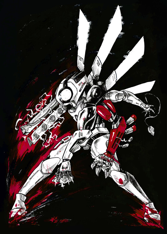 Poster Robot Gaming in Watercolor Paint Art