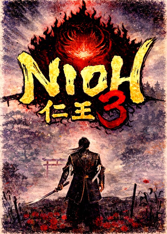 Poster Samurai Game in Crayon Style Portrait