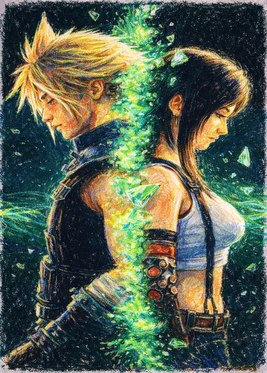 Poster Duo Character Gaming Crayon Art