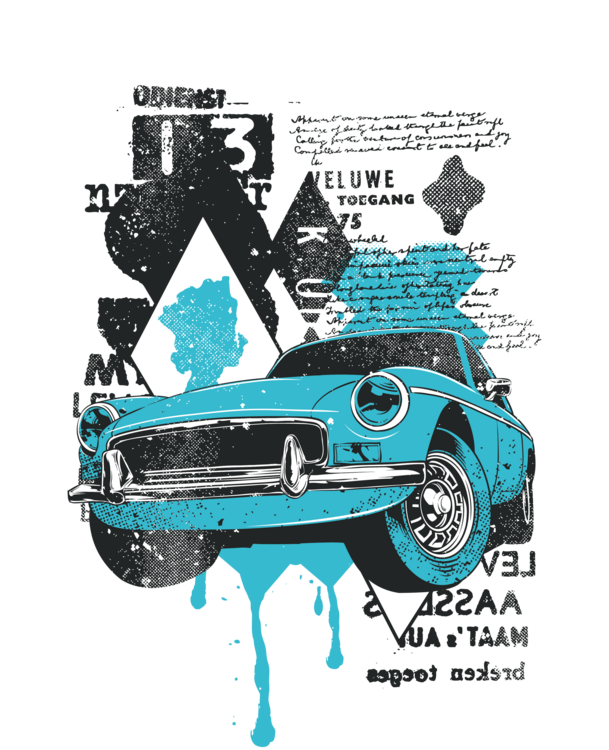 T-shirt Blue Retro American Car