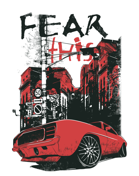 T-shirt Red Muscle Car Neon City