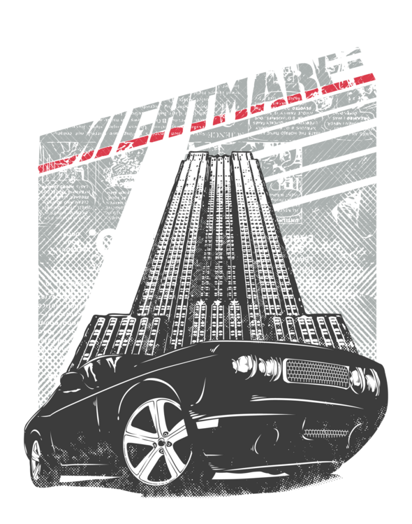 T-shirt Black and White Sports Car Night Drive