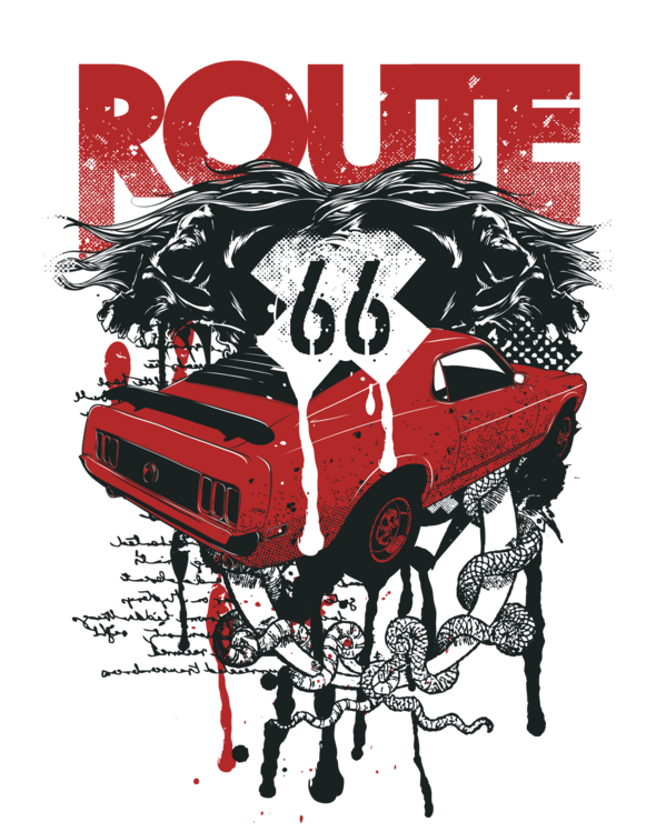 T-shirt Route 66 American Muscle Car
