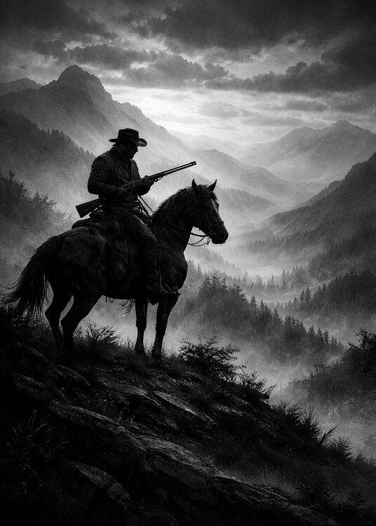 Canvas Print Monochrome Dead Cowboy Red