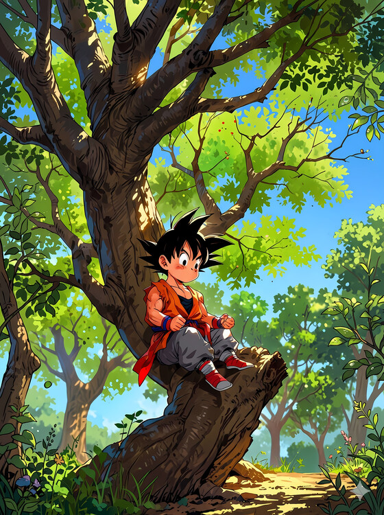 Plakat Young Goku Rests in the Forest Tree - Dragon Ball Z Peaceful