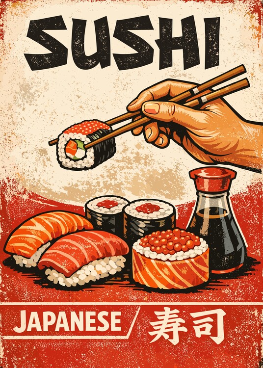 Плакат Vintage Sushi Food Japan