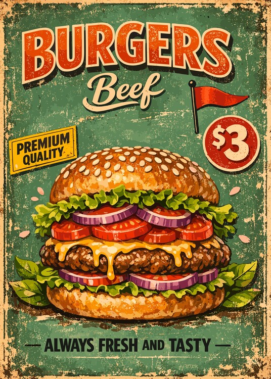 Poster Vintage Burger Beef