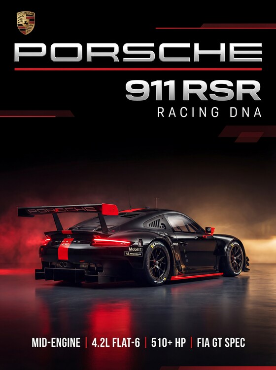 Canvas Print Porsche 911 RSR Racing Poster - Black and Red