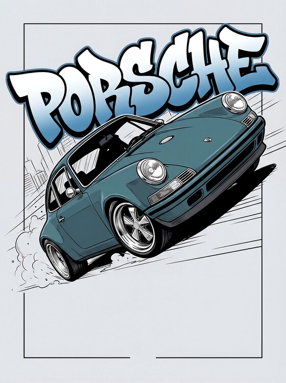 Canvas Print Porsche 911 Street Art Print - Classic Car Graffiti Style