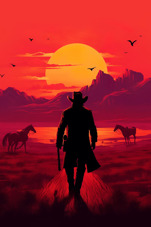 Canvas Print Cowboy Silhouette
