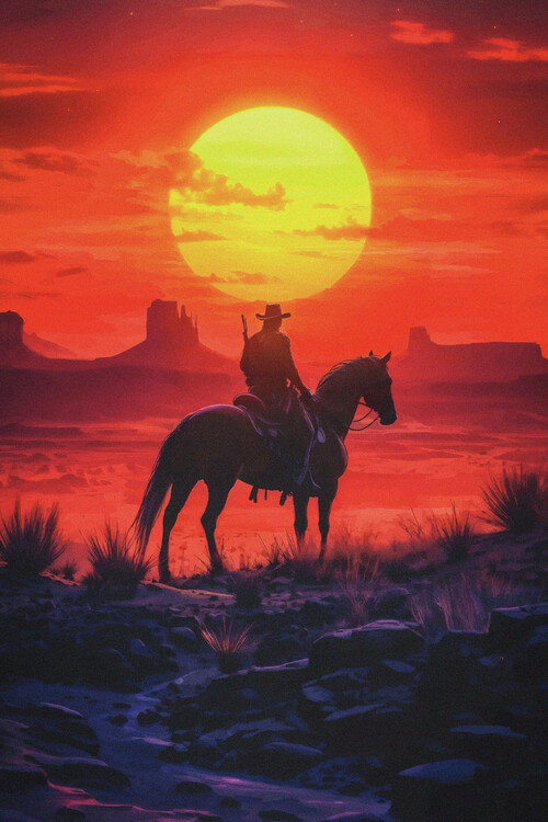 Poster Sunset Western Red