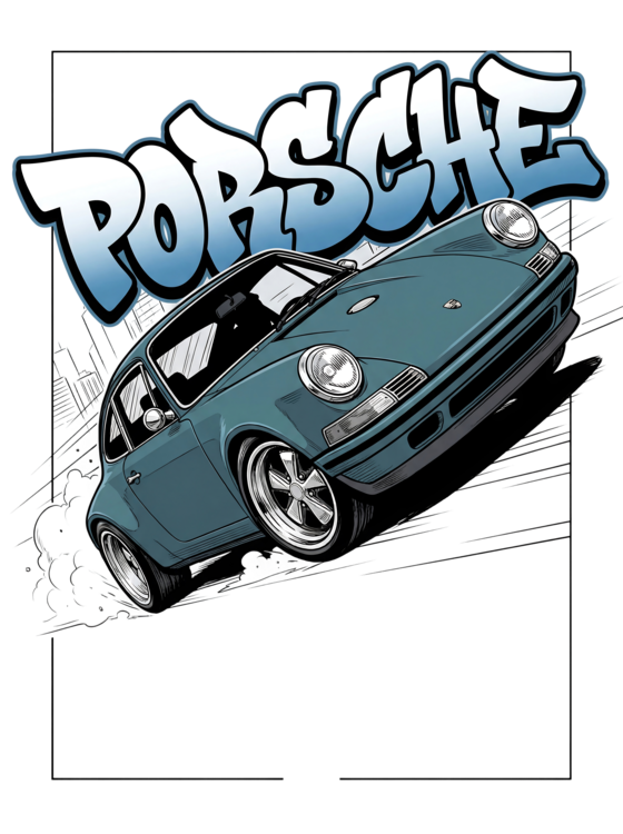 T-shirt Porsche 911 Street Art Print - Classic Car Graffiti Style