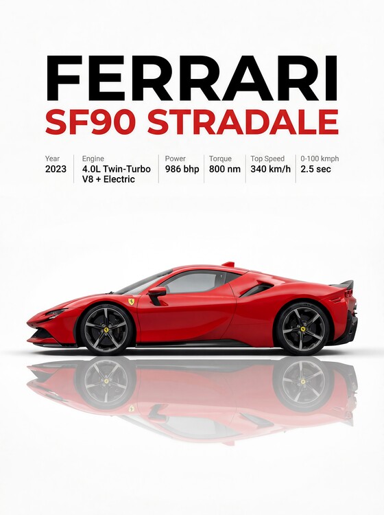 Obraz na plátně Ferrari SF90 Stradale Poster - 2023 Red Supercar with Specs