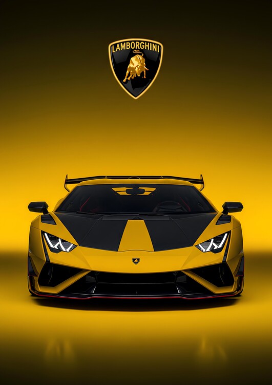 Poster Yellow Lamborghini Supercar Front View Poster